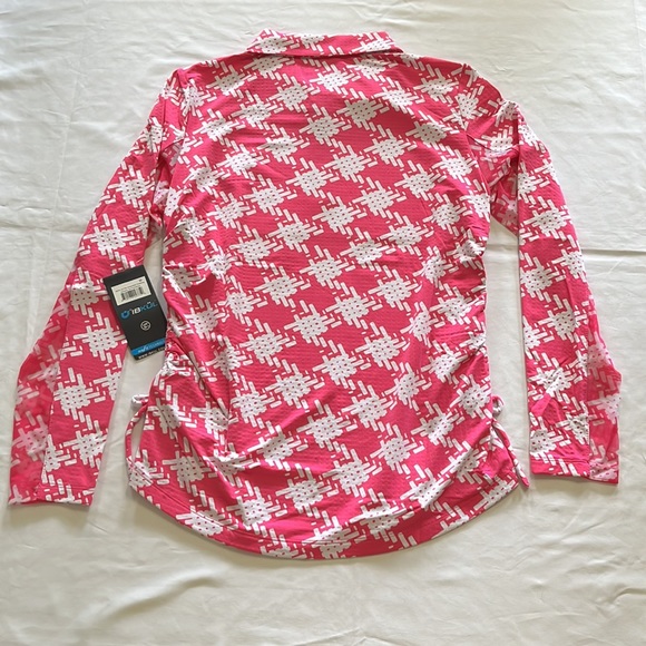 Ibkul Kimberly Print Long Sleeve Polo Quarter Zip in Pink/White Houndstooth - Picture 7 of 12